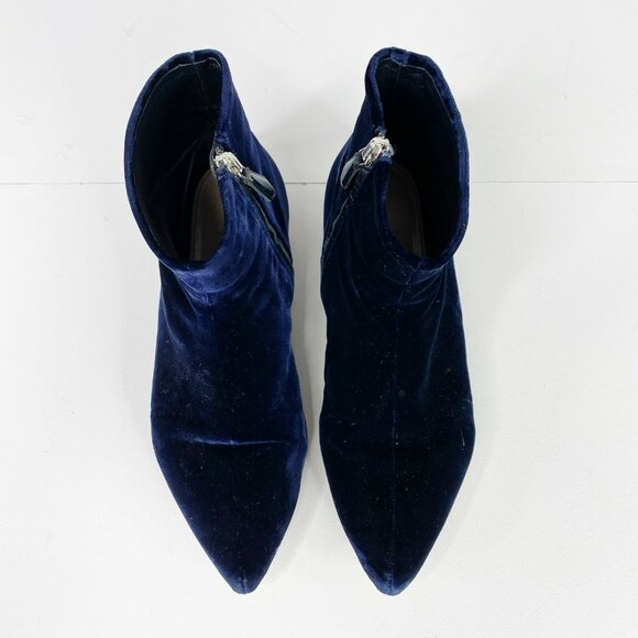Miu Miu Ankle Boots Size 37.5 US 7.5 Booties Shoes Blue Velvet Embellished Heel - Picture 3 of 15